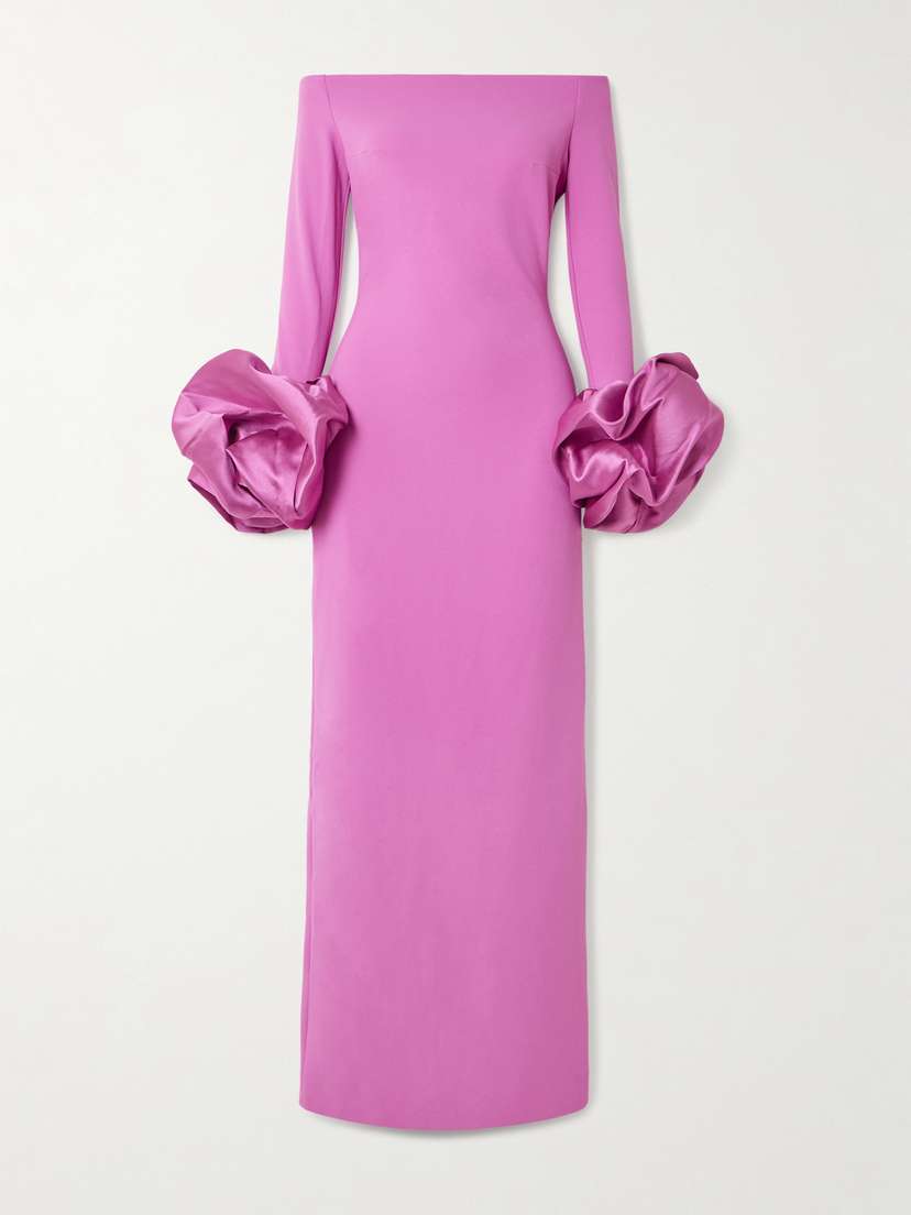 Solace London Talia Off-the-shoulder Faille-trimmed Crepe Gown