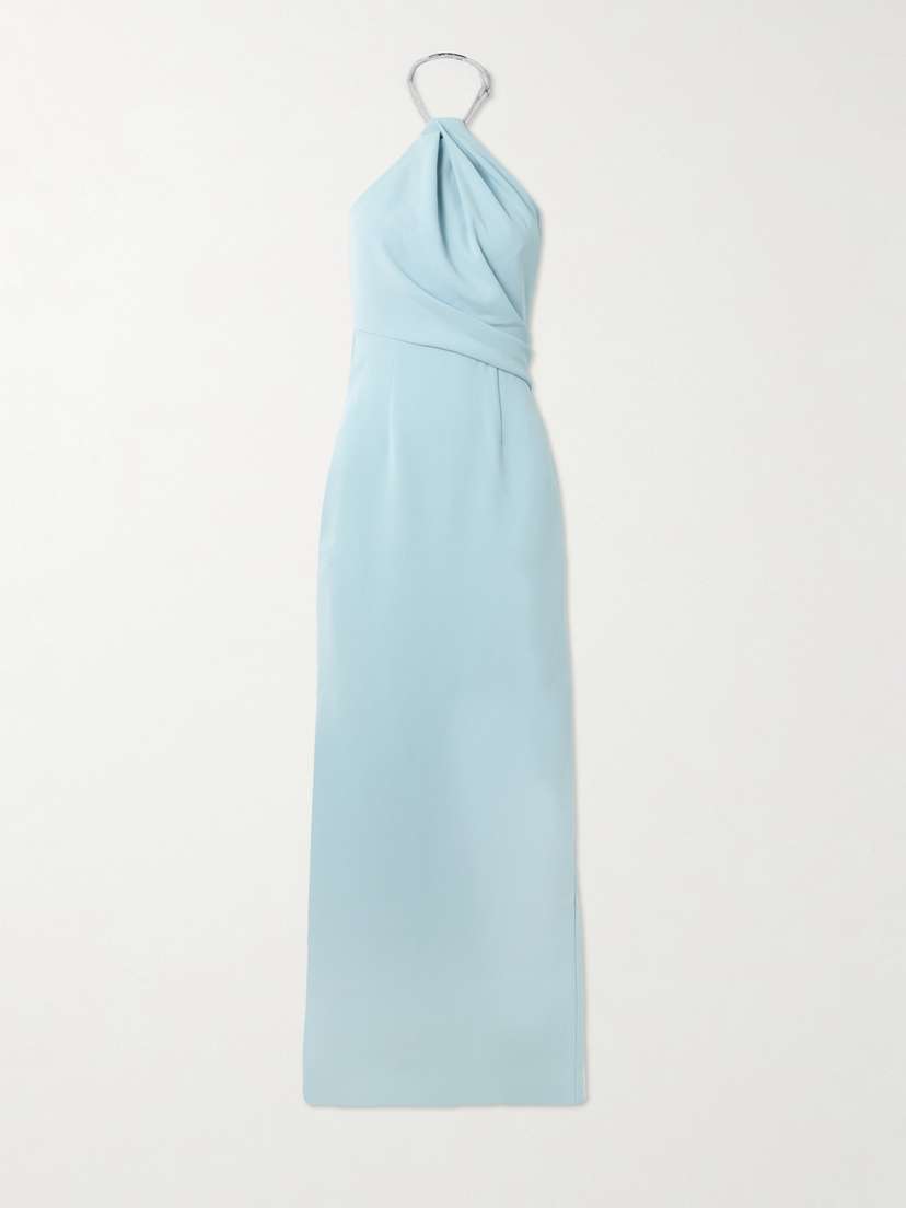 Solace London Riva Embellished Draped Crepe Haltnerneck Gown