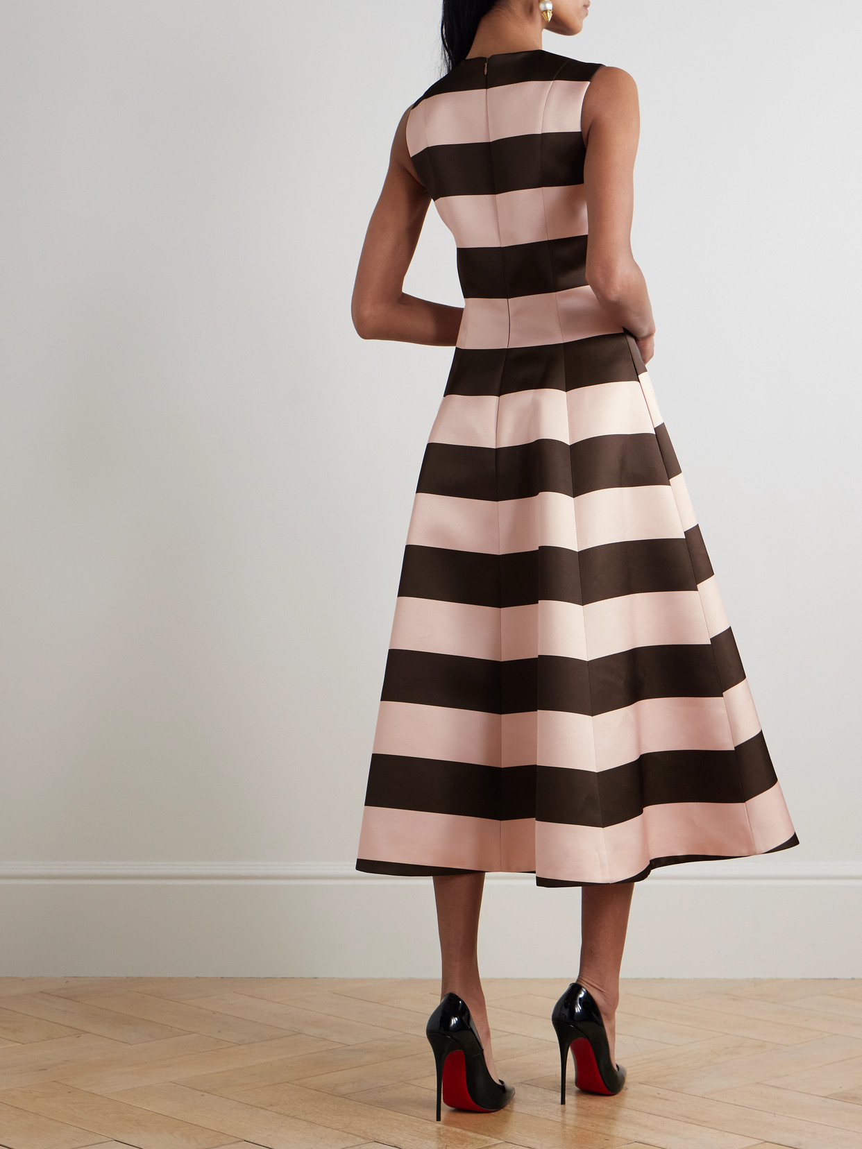 EMILIA WICKSTEAD MARA STRIPED DUCHESSE-SATIN MIDI DRESS