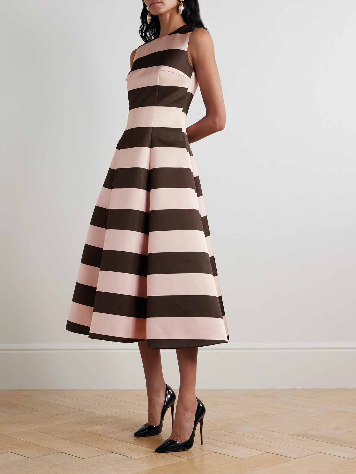 EMILIA WICKSTEAD MARA STRIPED DUCHESSE-SATIN MIDI DRESS