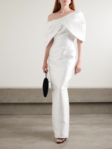Solace London Davina off-the-shoulder draped faille gown