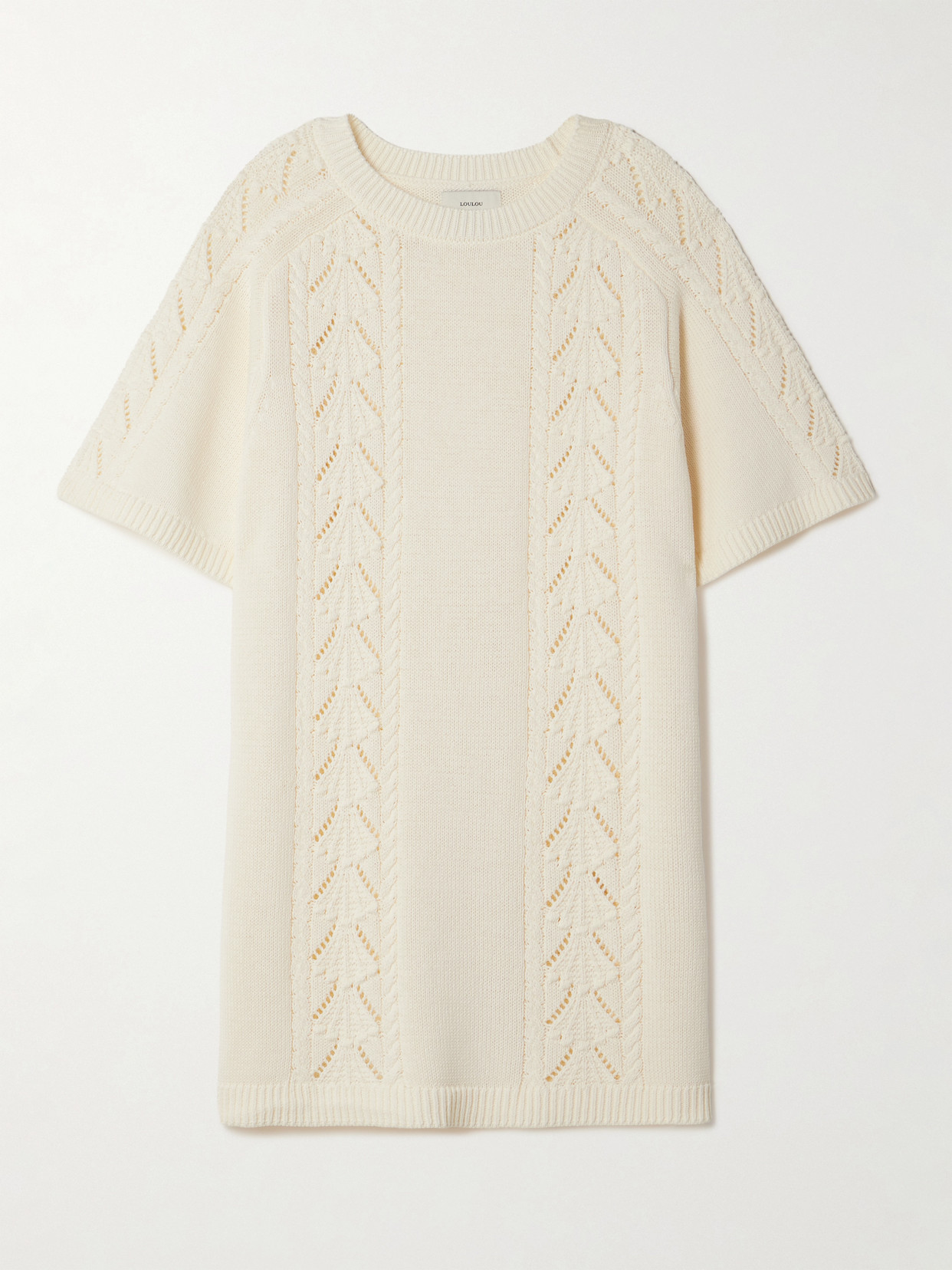 Loulou de Saison - Arman Cable And Pointelle-knit Cotton Mini Dress - Ivory