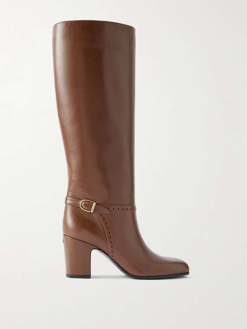 BALLY Enilda Buckle-embellished Perforated Leather Knee Boots