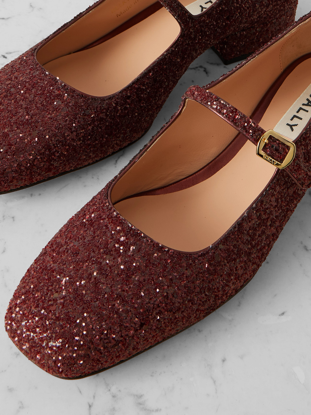 Bally Belkys Glittered Leather Mary Jane Pumps In Red