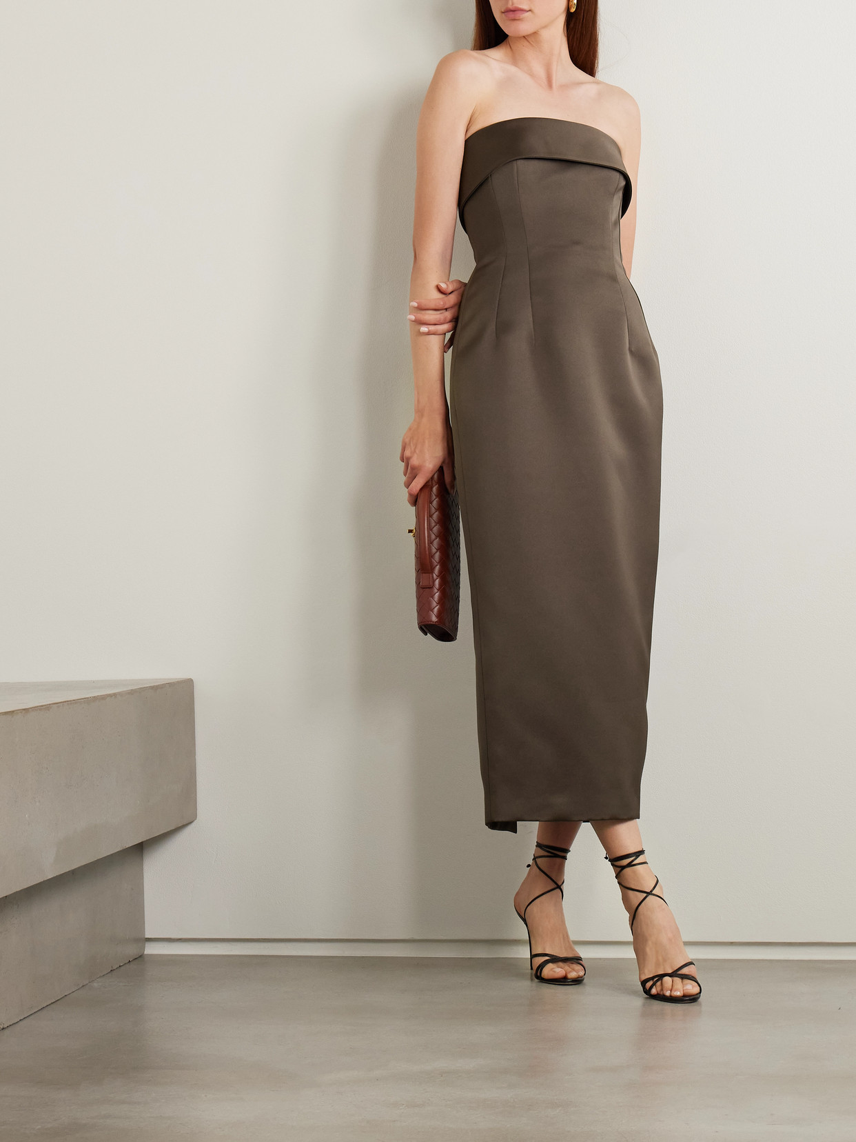 Shop Emilia Wickstead Keeley Mudu Strapless Duchesse-satin Midi Dress