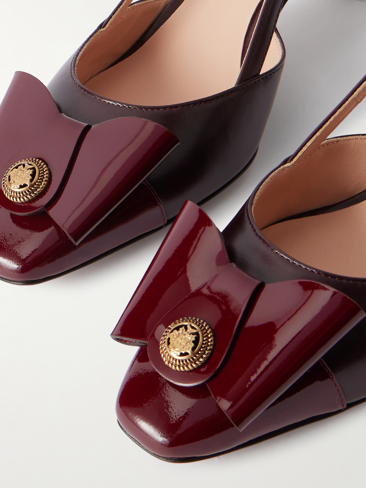 Bally Bilyana 55 Bow-embellished Two-tone Leather Slingback Pumps In Burgundy