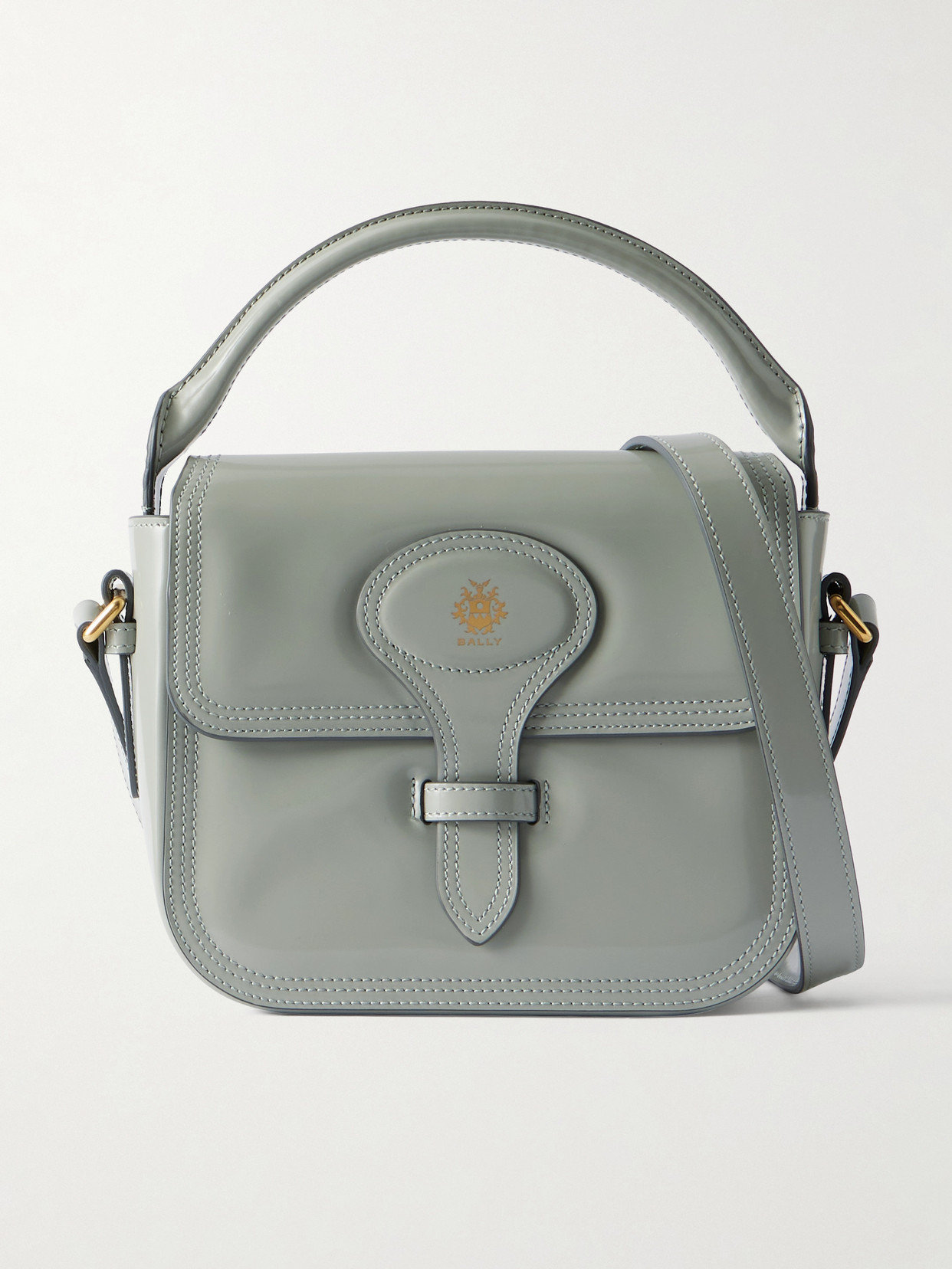 Bally Beckett Flat Mini Glossed-leather Tote In Green