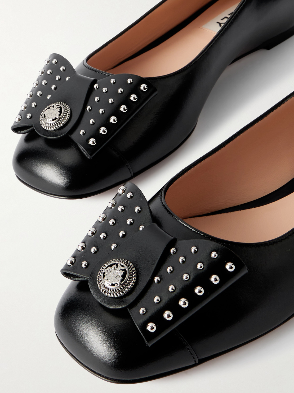 Bally B-bow Studded Leather Ballet Flats In Black