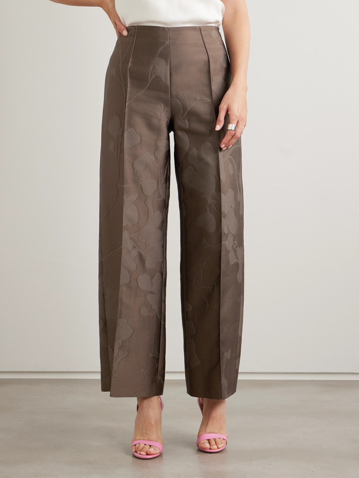 Shop Emilia Wickstead Daffy Cropped Cloqué Wide-leg Pants