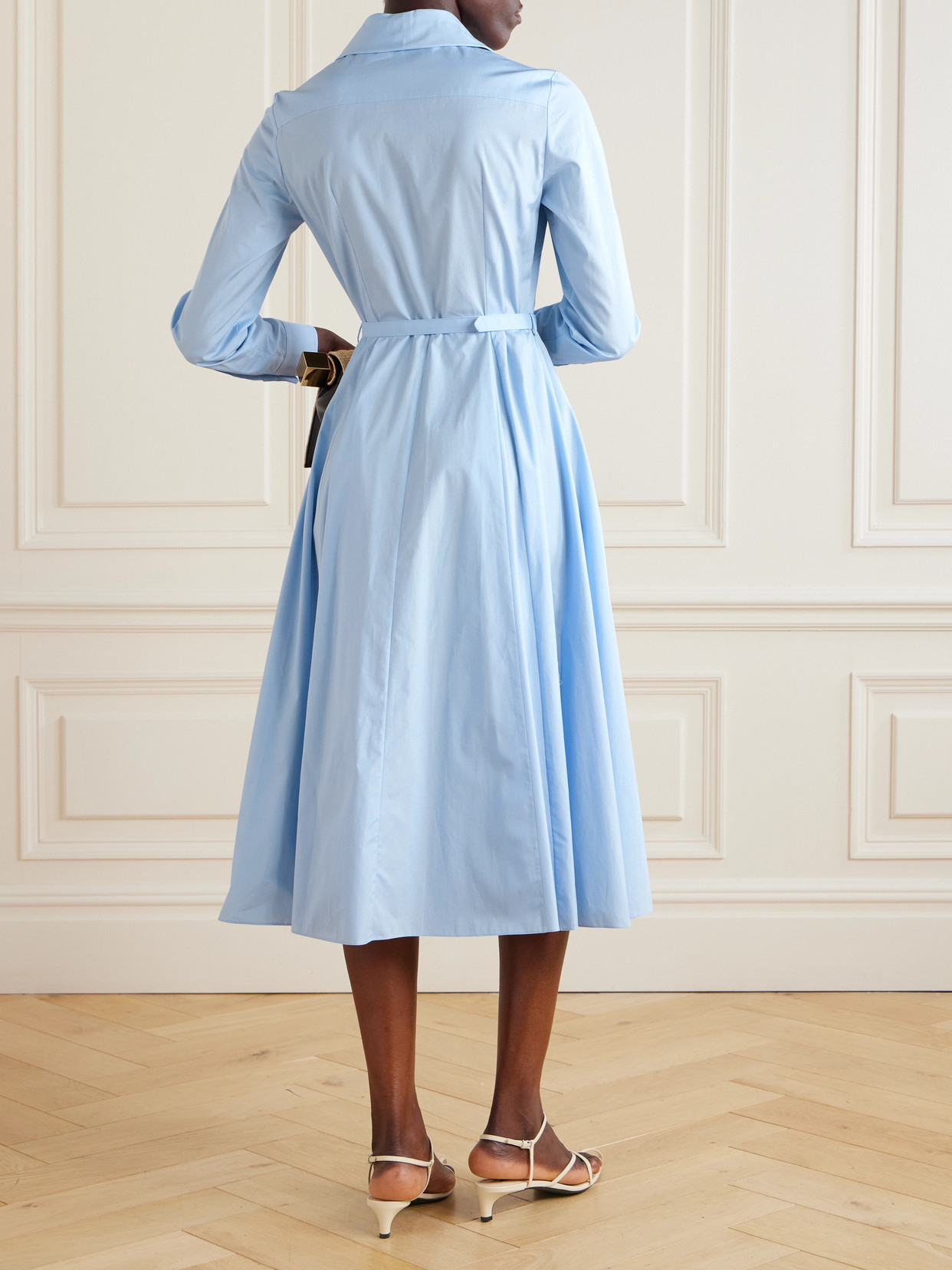 EMILIA WICKSTEAD PLEATED COTTON-POPLIN MIDI DRESS