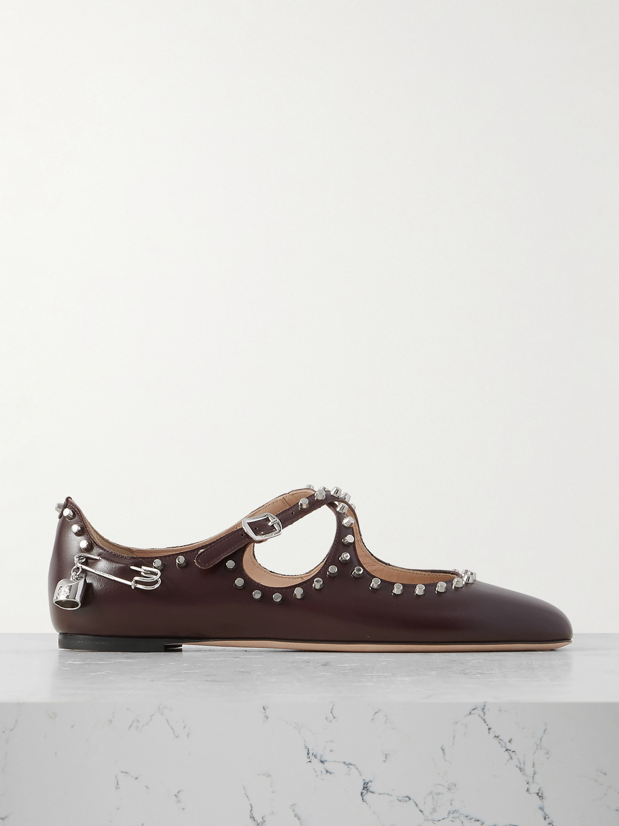 Bally Beliska Embellished Studded Leather Ballet Flats In Burgundy