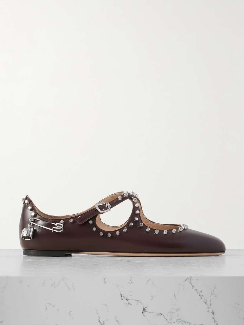 BALLY Beliska Embellished Studded Leather Ballet Flats