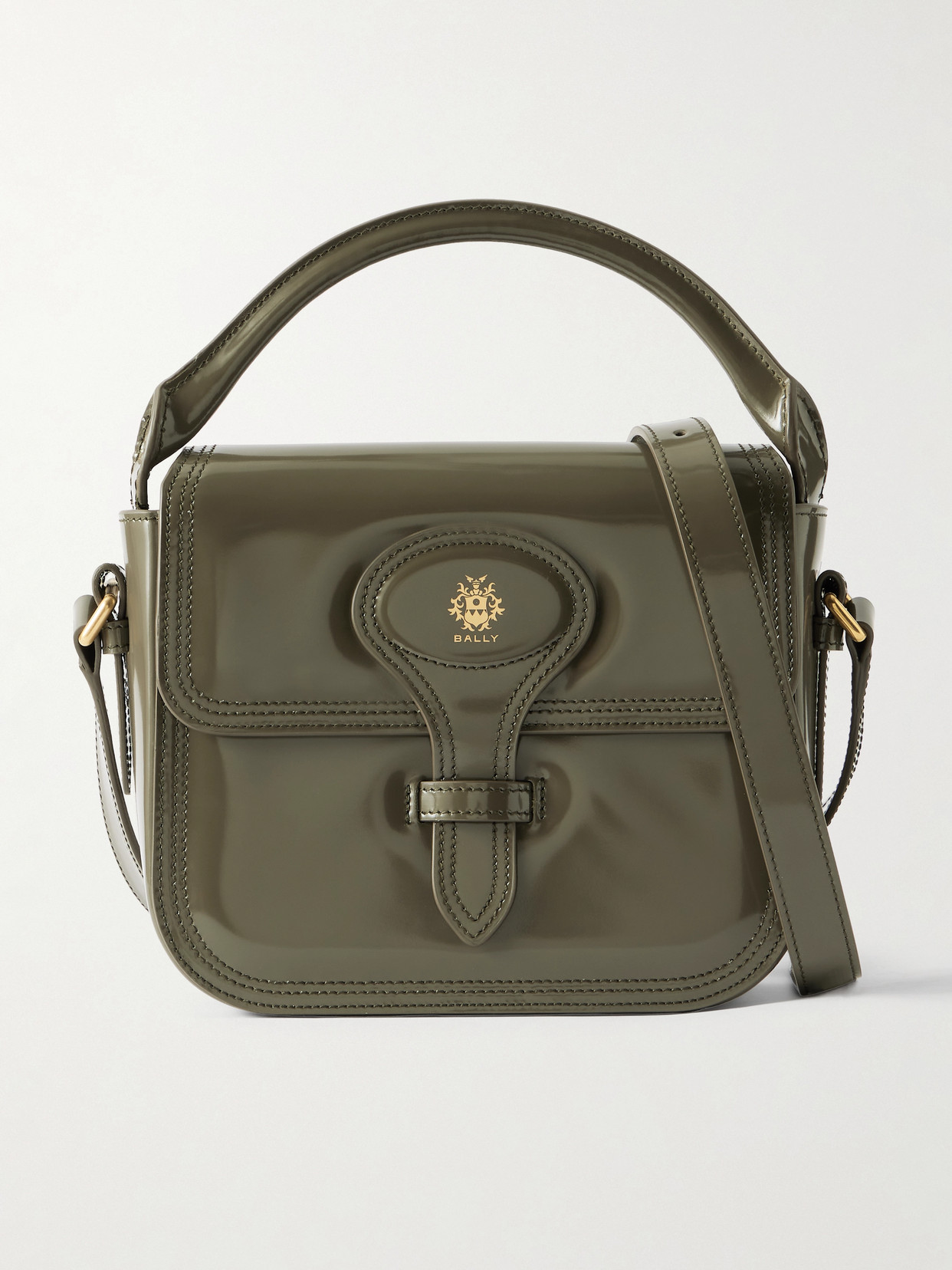 Bally Beckett Flat Mini Glossed-leather Tote In Green