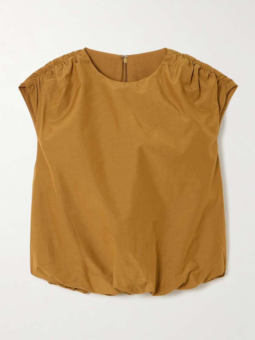 Loulou de Saison Cosma Gathered Cotton And Silk-blend Voile Top
