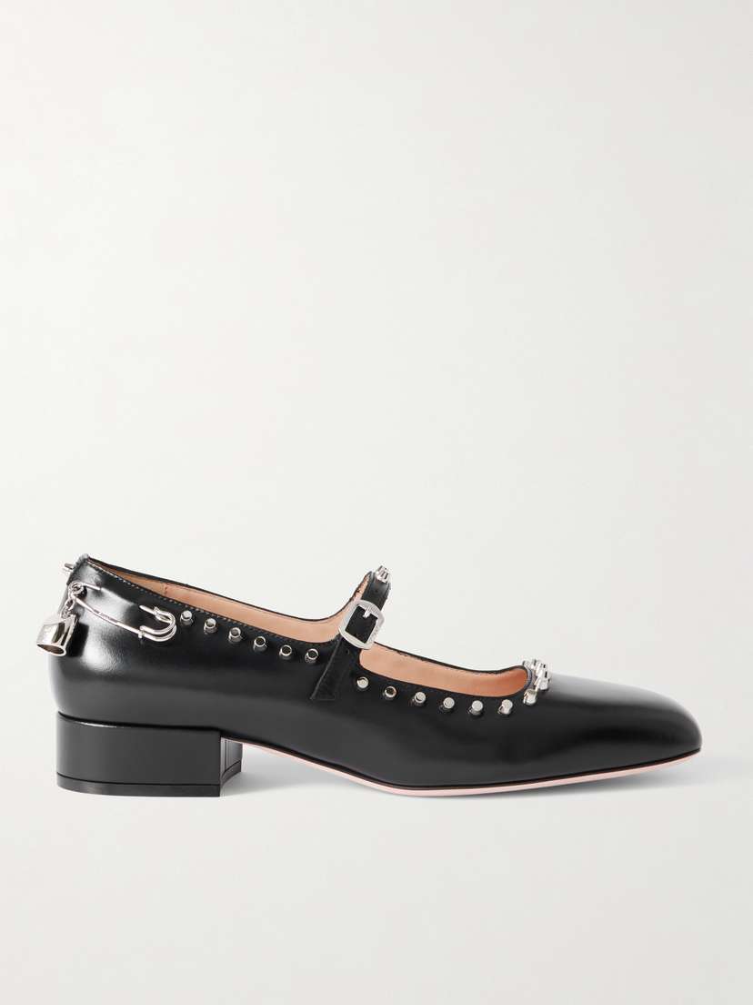 BALLY Belkys Embellished Studded Leather Mary Jane Pumps