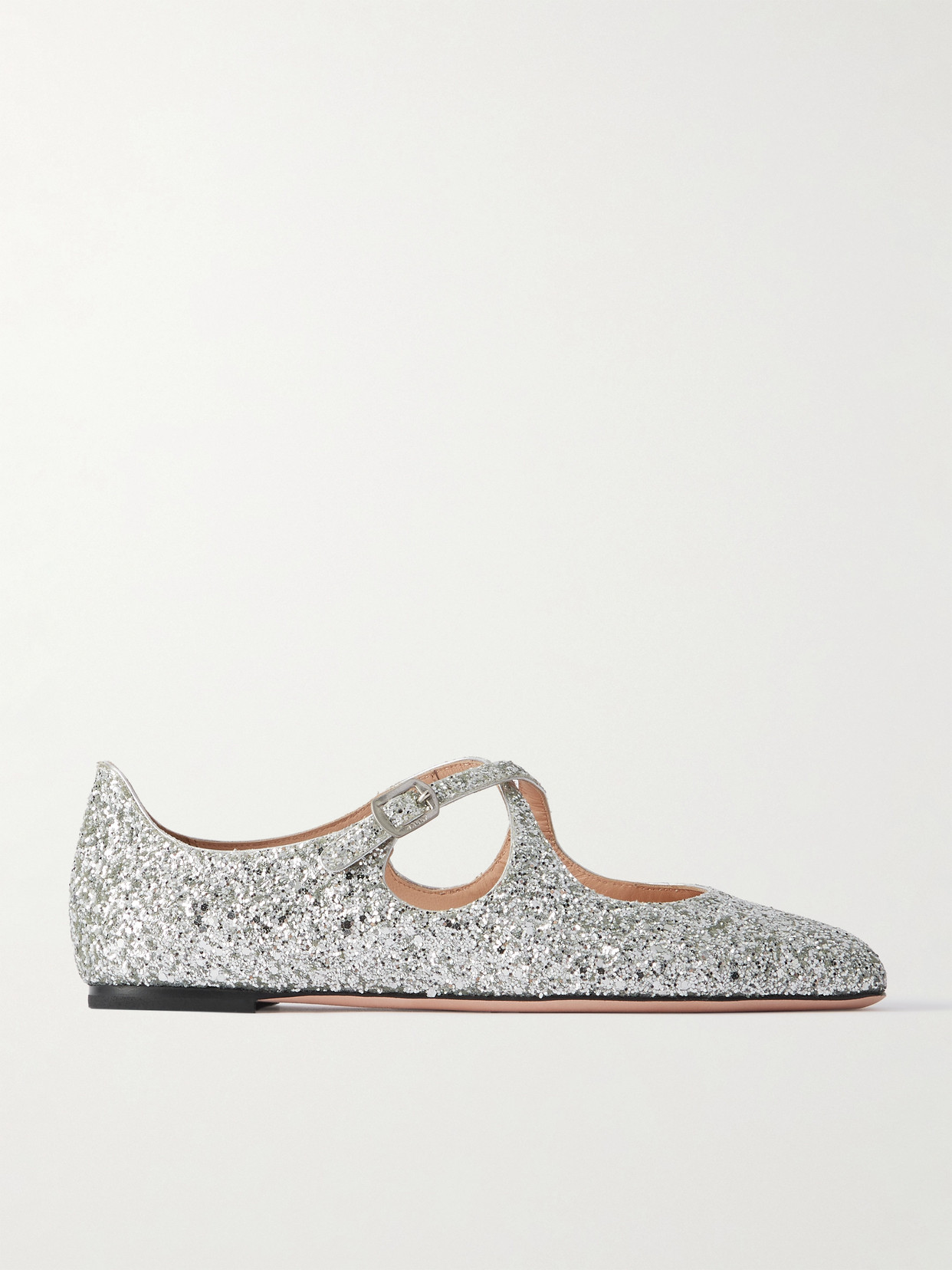 Bally Beliska Glittered Metallic Leather Ballet Flats In Silver