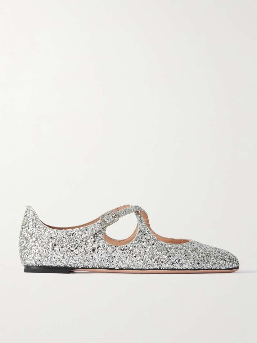 BALLY Beliska Glittered Metallic Leather Ballet Flats