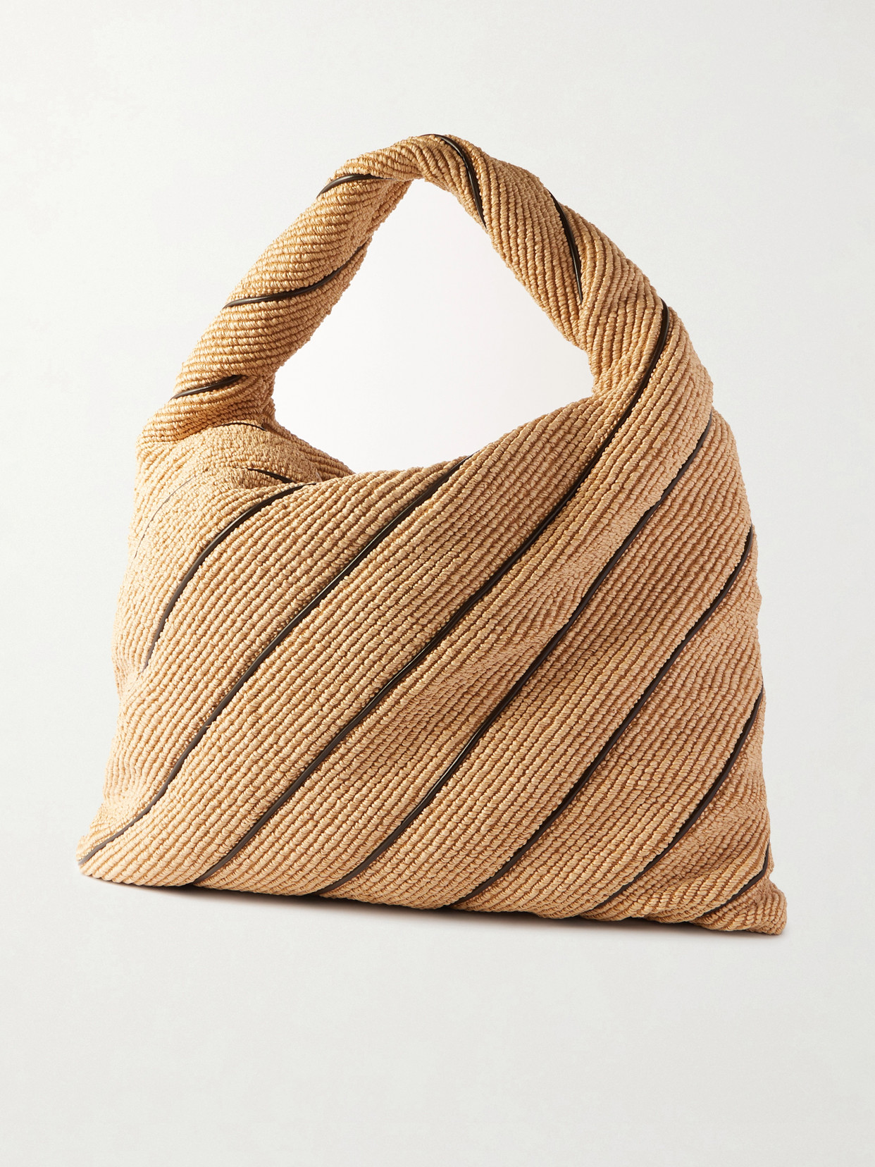 Hop Large Striped Leather-Trimmed Raffia Shoulder Bag