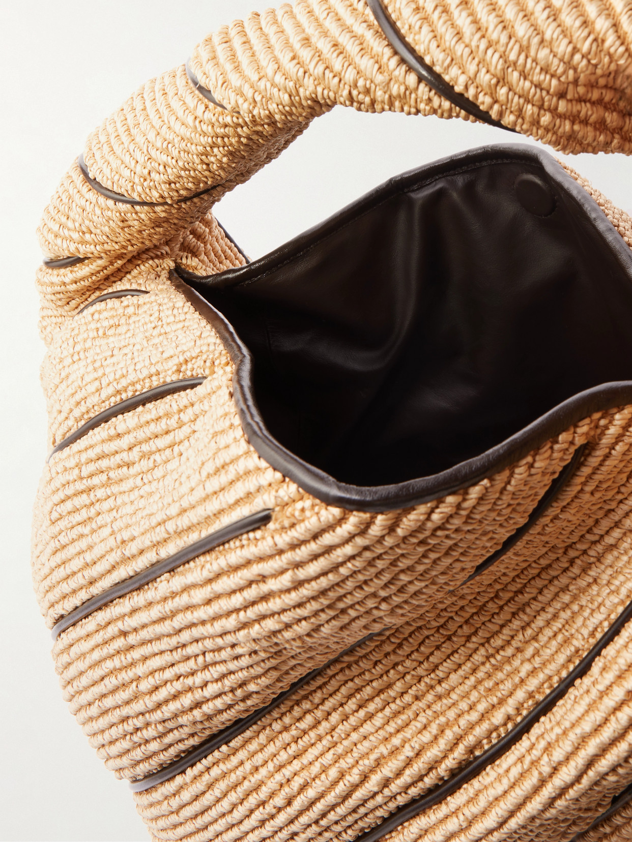 Hop Large Striped Leather-Trimmed Raffia Shoulder Bag
