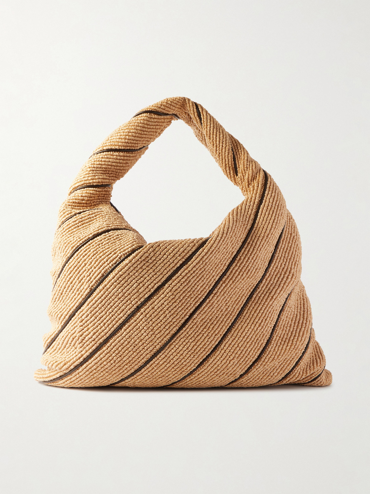 Bottega Veneta Large Striped Leather-trimmed Raffia Tote