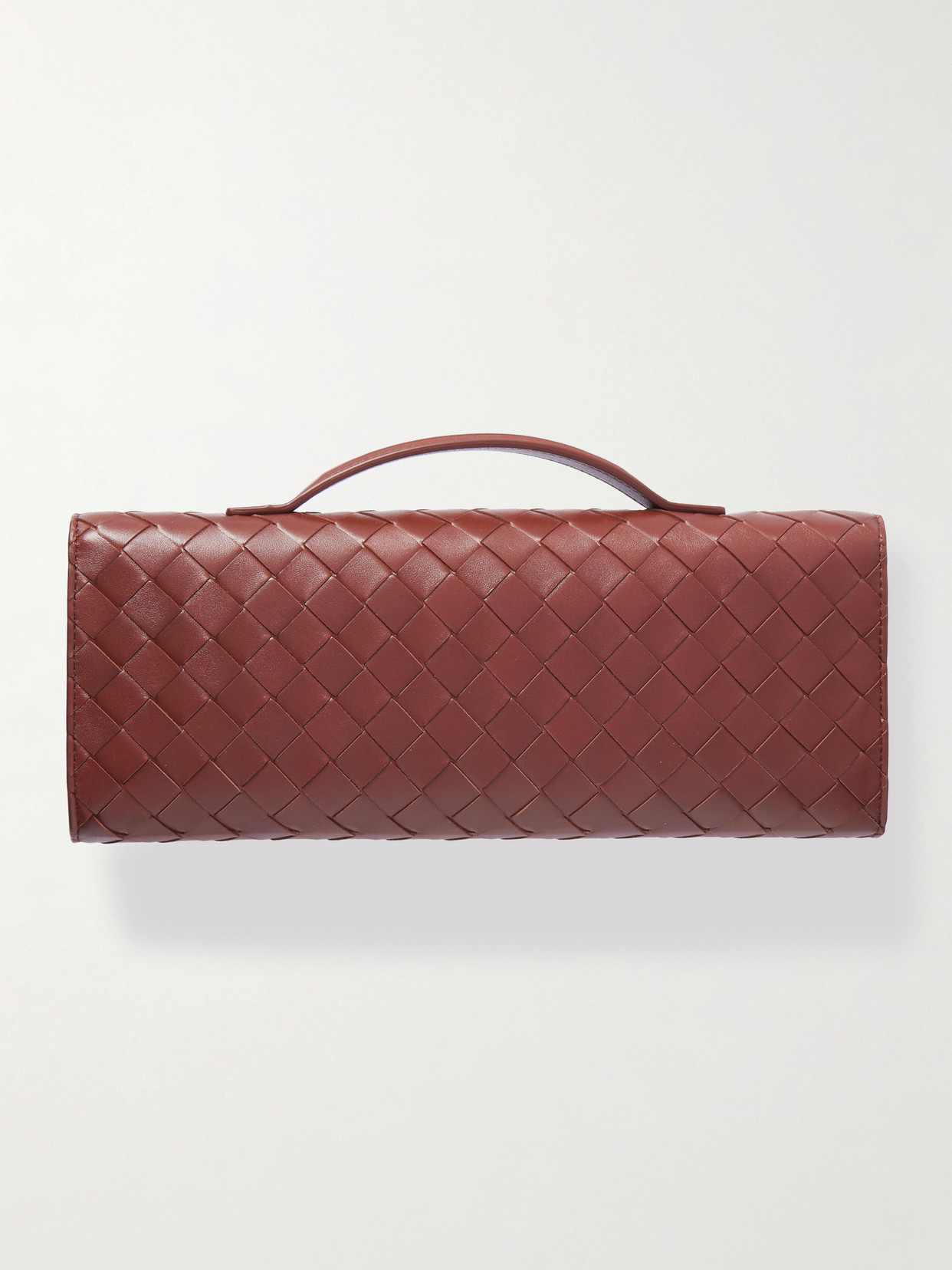Bottega Veneta Andiamo Knot Intrecciato Leather Clutch In Red