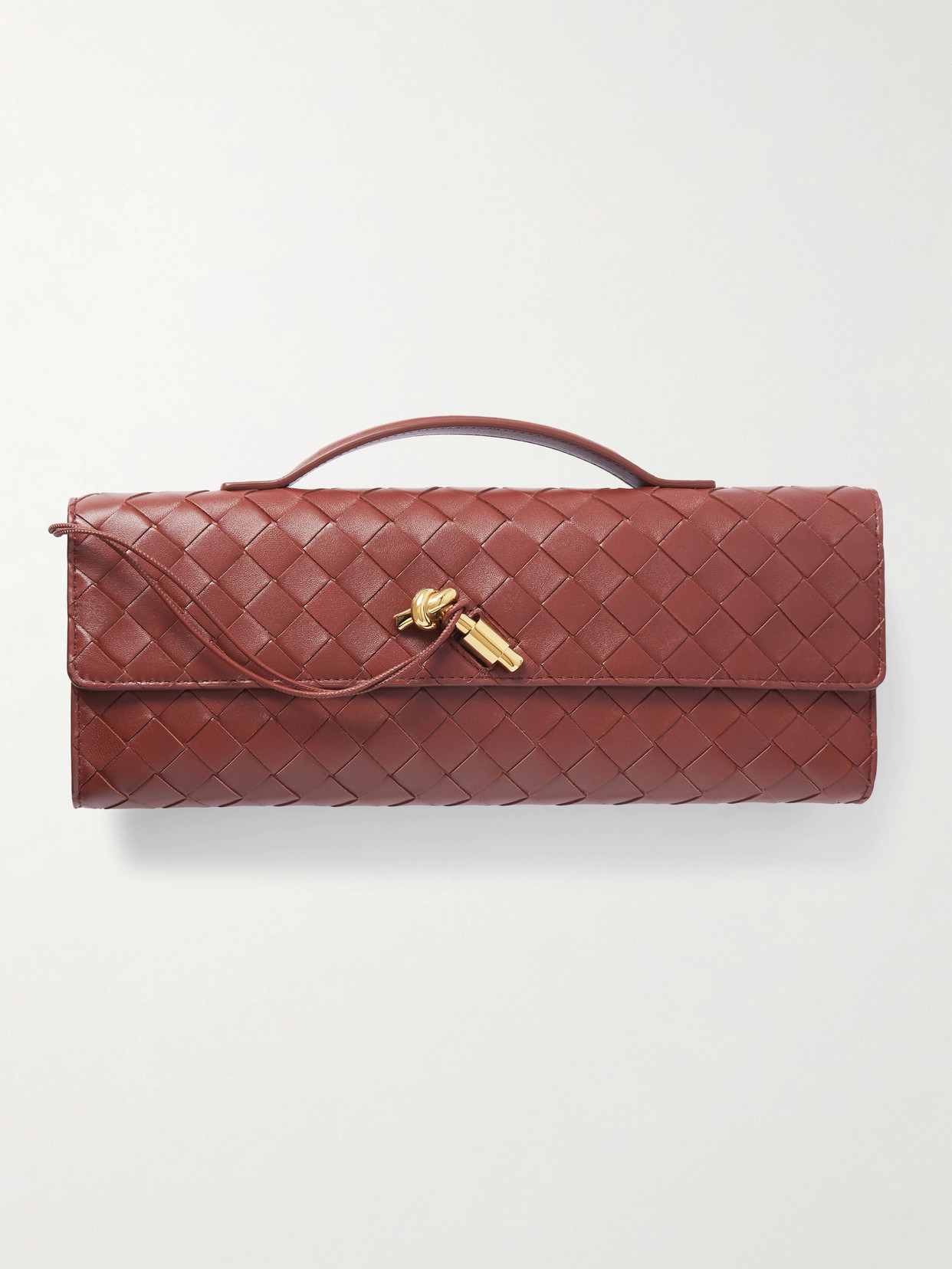 Bottega Veneta Andiamo Knot Intrecciato Leather Clutch In Red