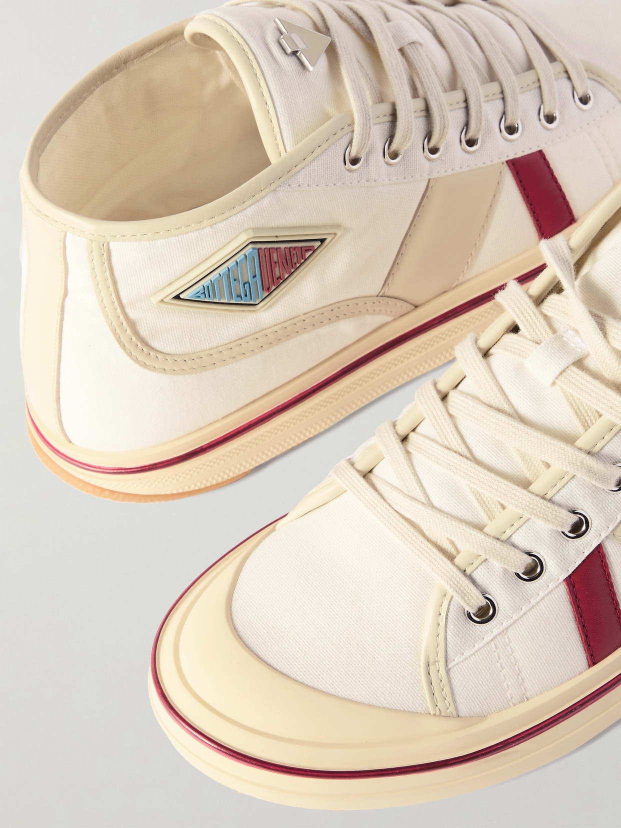 Bottega Veneta Summer Canvas Leather High-top Sneakers In Off-white