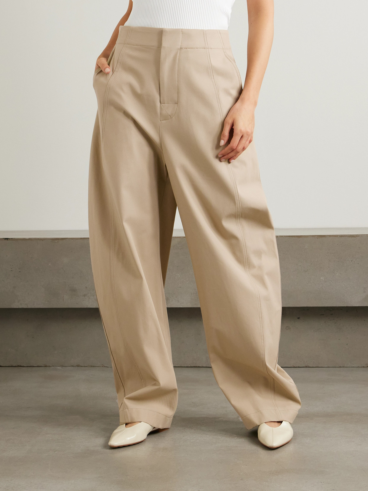 Bottega Veneta Cotton-twill Barrel-leg Pants In Neutrals