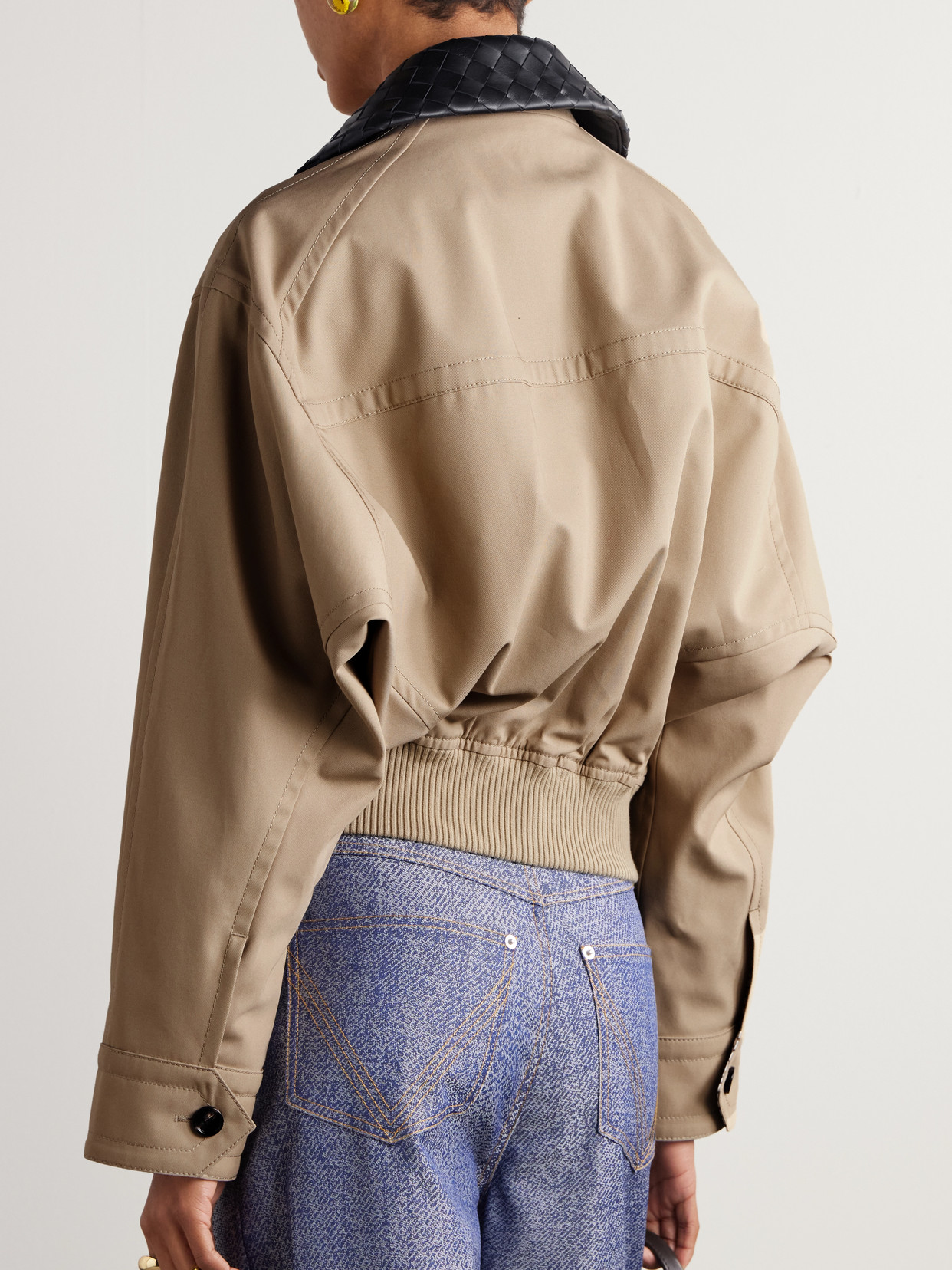 Bottega Veneta Beige Jacket With Removable Collar With Intrecciato Motif In Cotton Woman In Neutrals