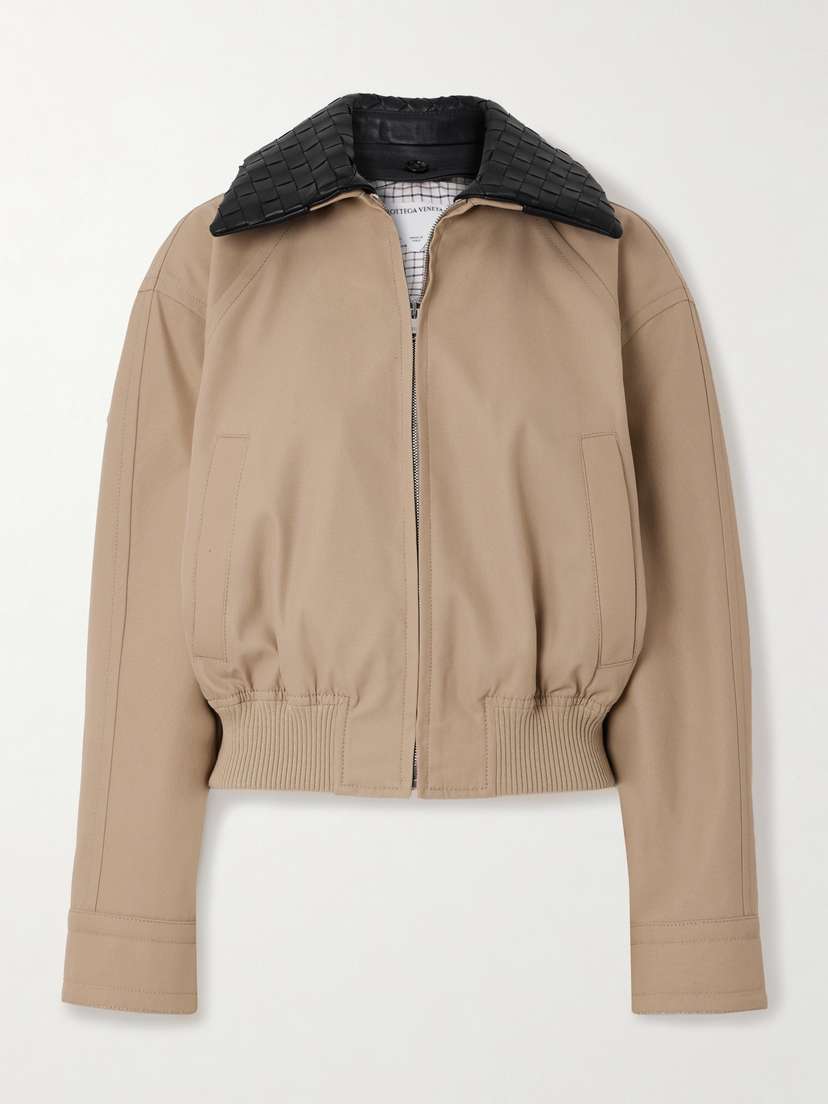 Bottega Veneta Intrecciato Leather-trimmed Cotton-twill Jacket