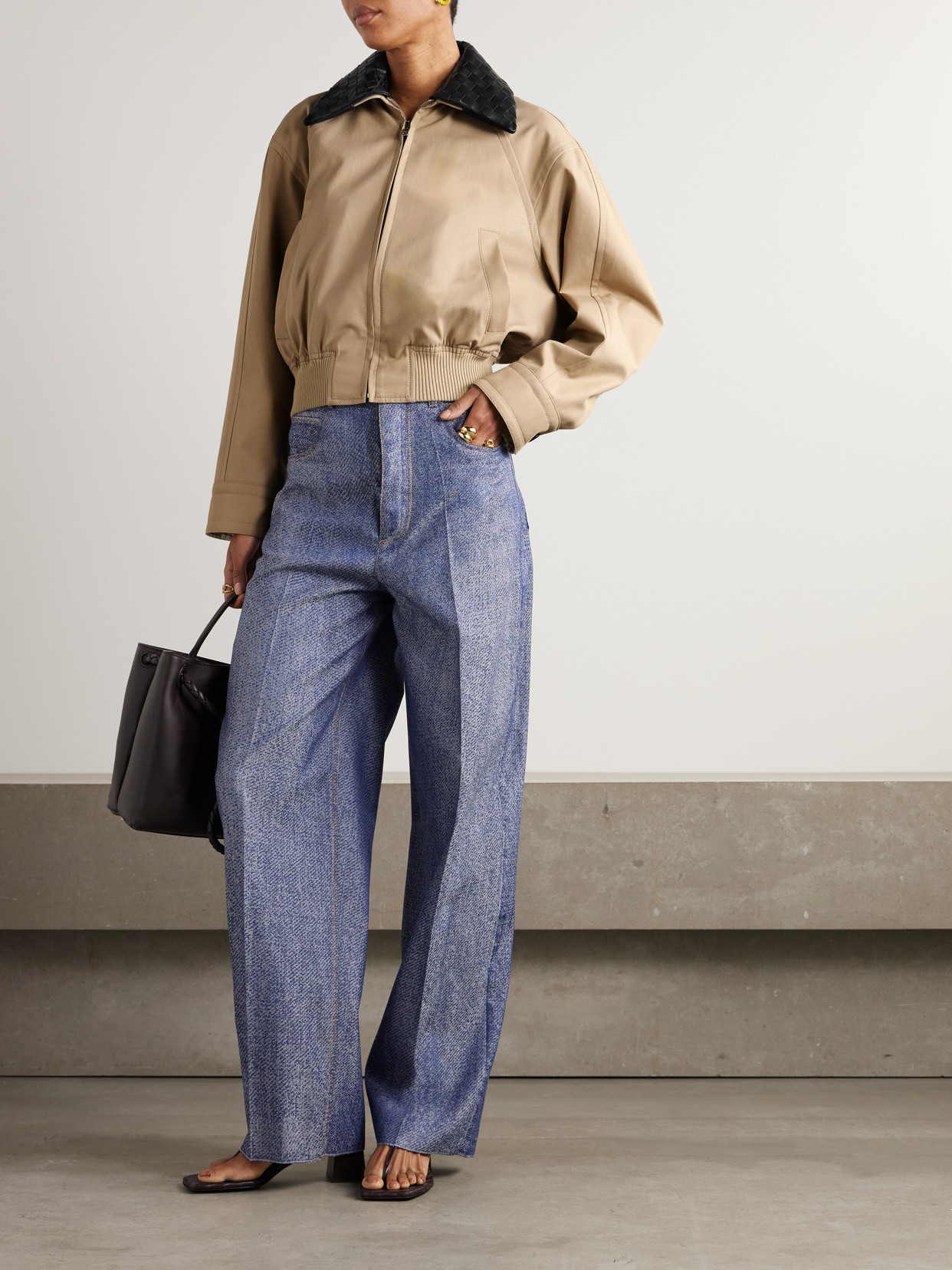 Bottega Veneta Beige Jacket With Removable Collar With Intrecciato Motif In Cotton Woman In Neutrals