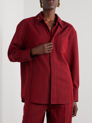 Bottega Veneta Embellished striped wool-blend shirt