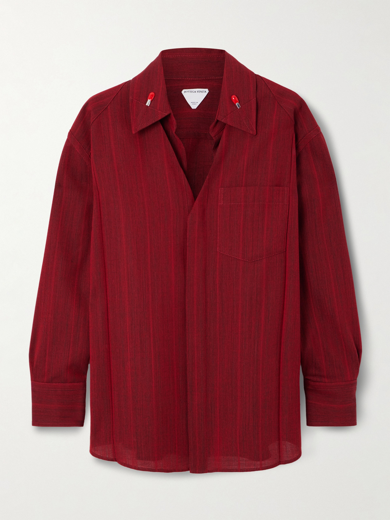 Bottega Veneta Embellished Striped Wool-blend Shirt In Red