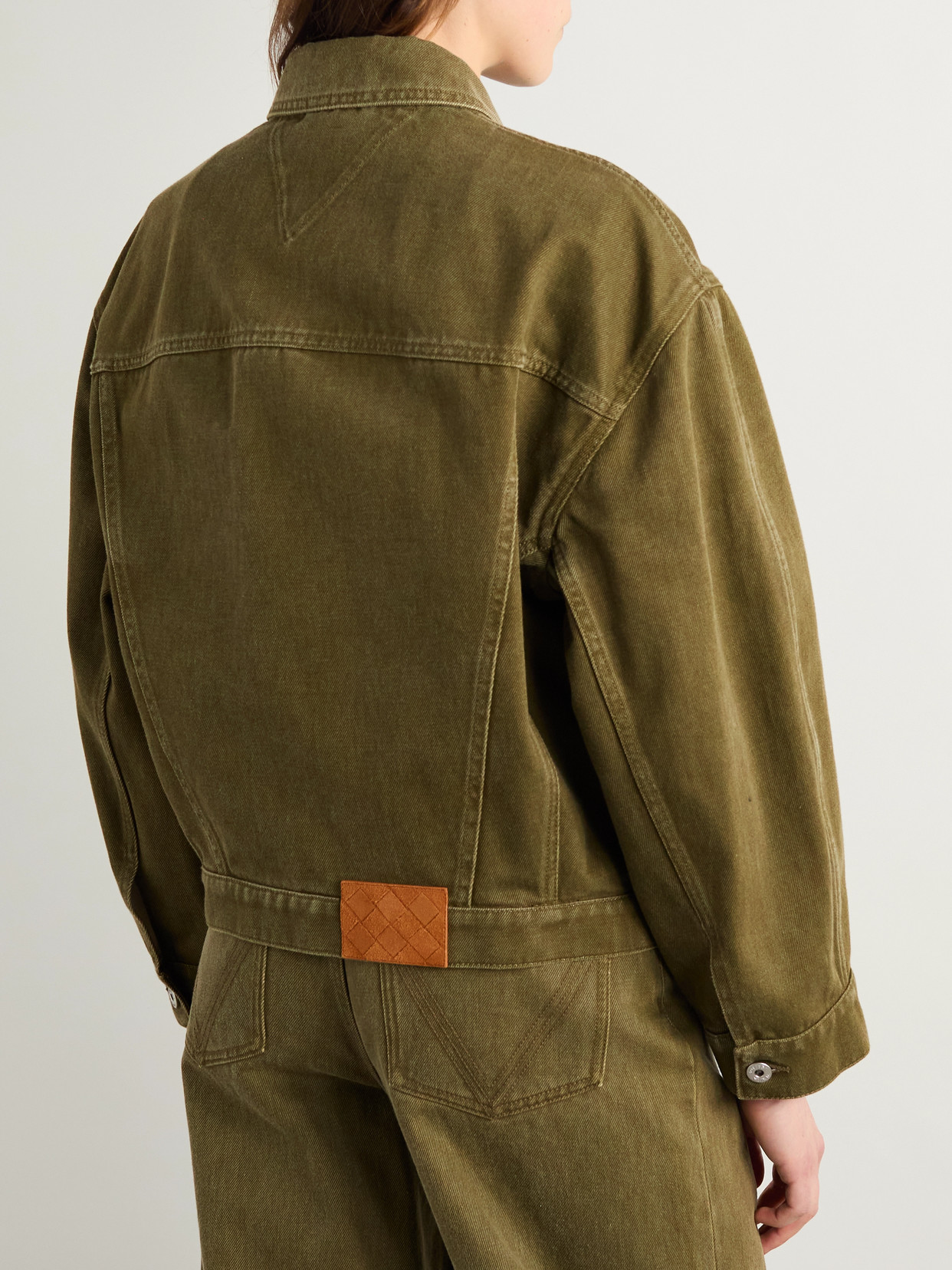 Bottega Veneta Suede-trimmed Denim Jacket In Green