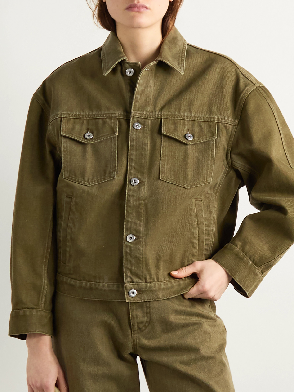 Bottega Veneta Suede-trimmed Denim Jacket In Green