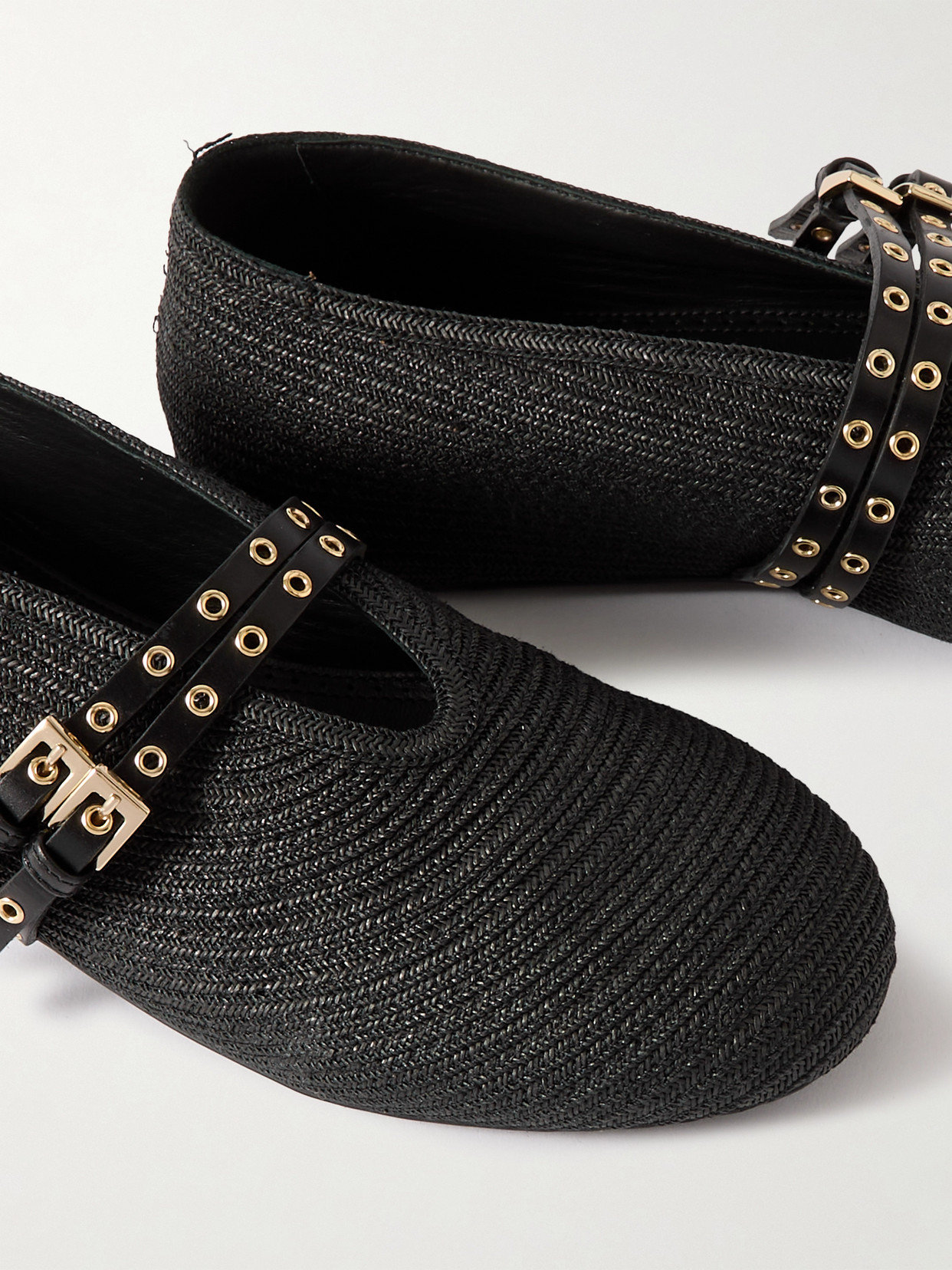 Alaïa Leather-trimmed Straw Ballet Flats