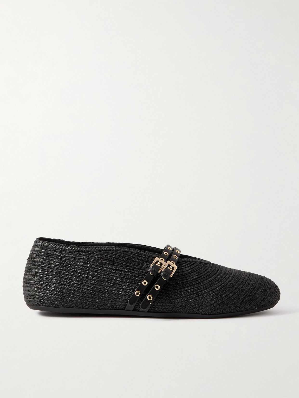 Alaïa Leather-trimmed Raffia Ballet Flats