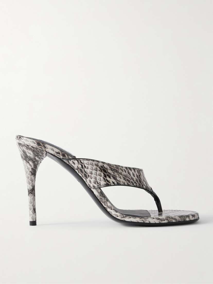 Alaïa Tong 90 Patent Leather-trimmed Elaphe Sandals