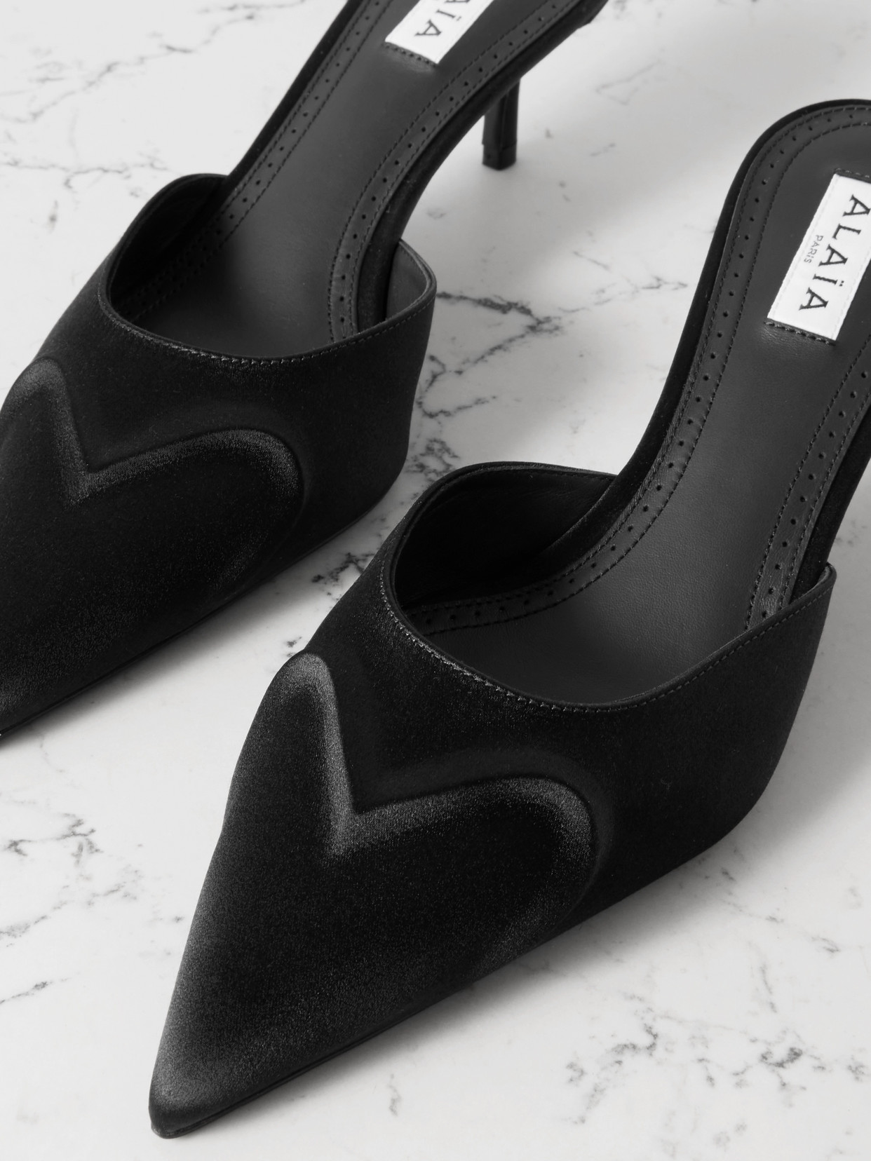 Alaïa Alaia Le Coeur Mule In Black Satin Women In Black
