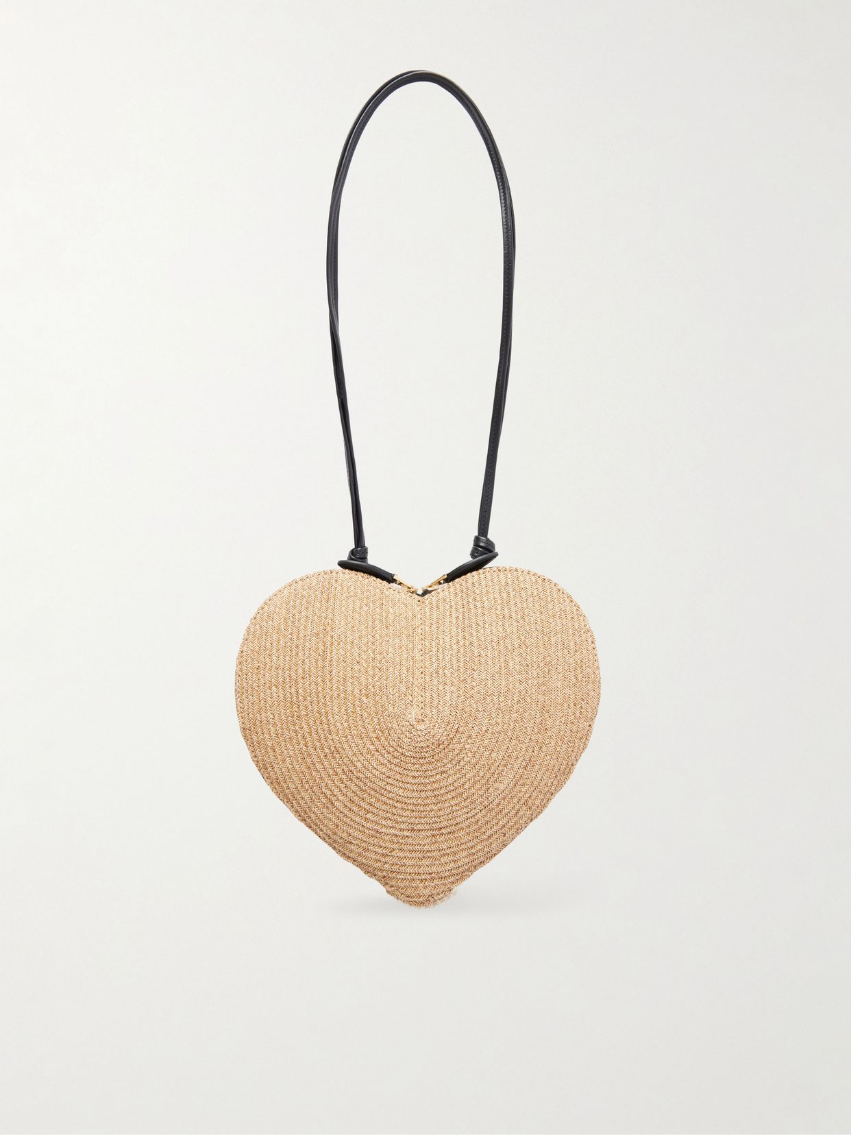 le coeur leather trimmed raffia shoulder bag