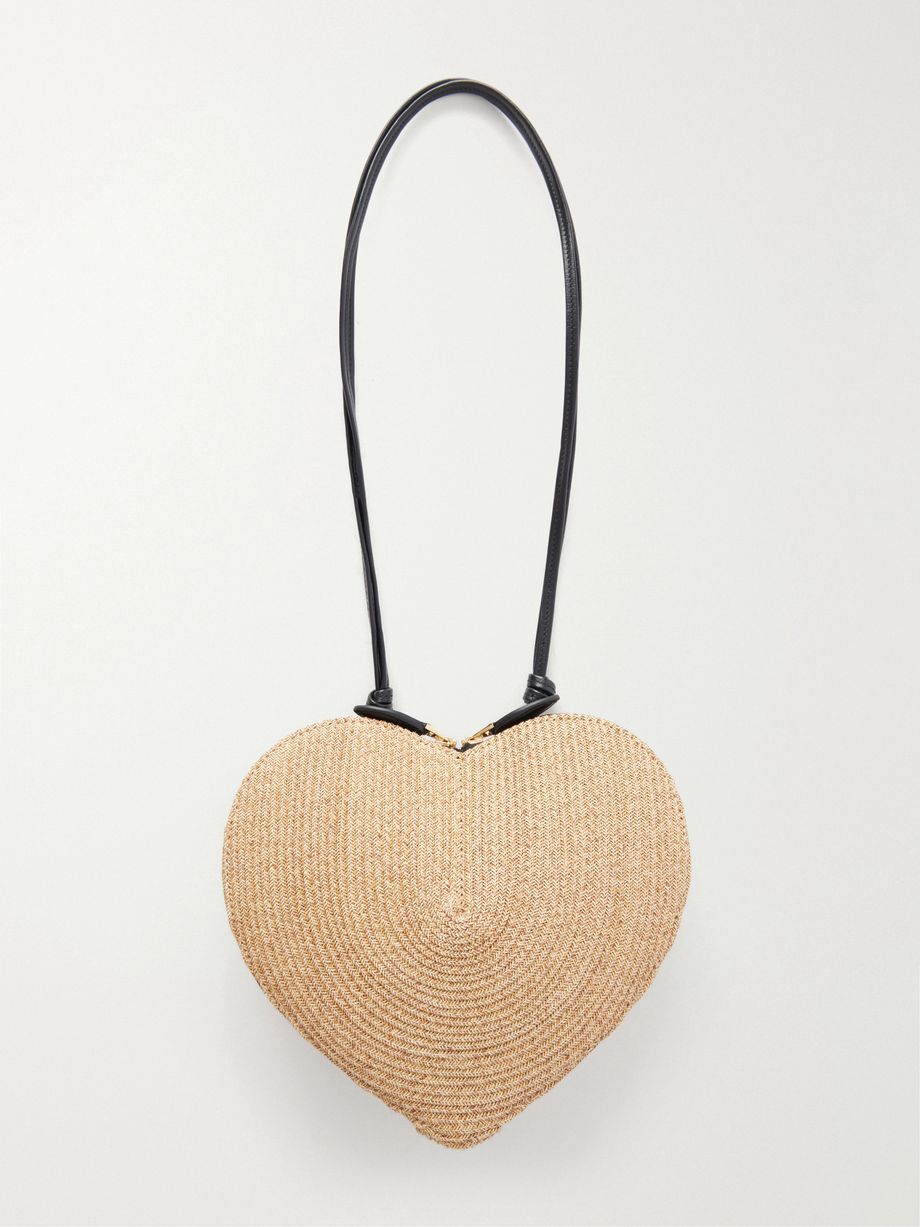 Le Cœur leather-trimmed raffia shoulder bag