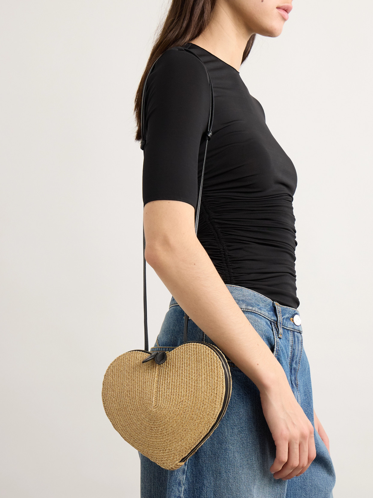 Alaïa - Le Coeur Leather-Trimmed Raffia Shoulder Bag