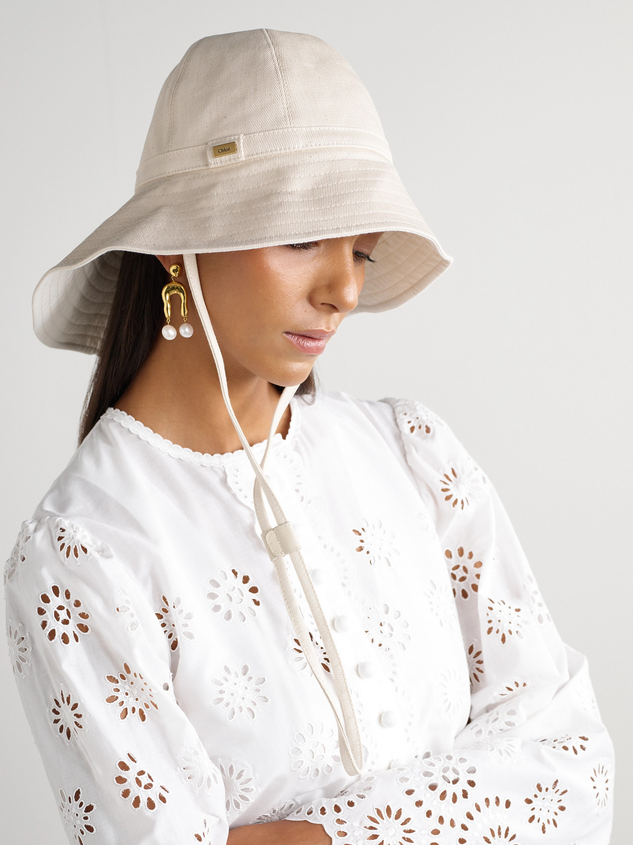 CHLOÉ COTTON-BLEND CANVAS BUCKET HAT