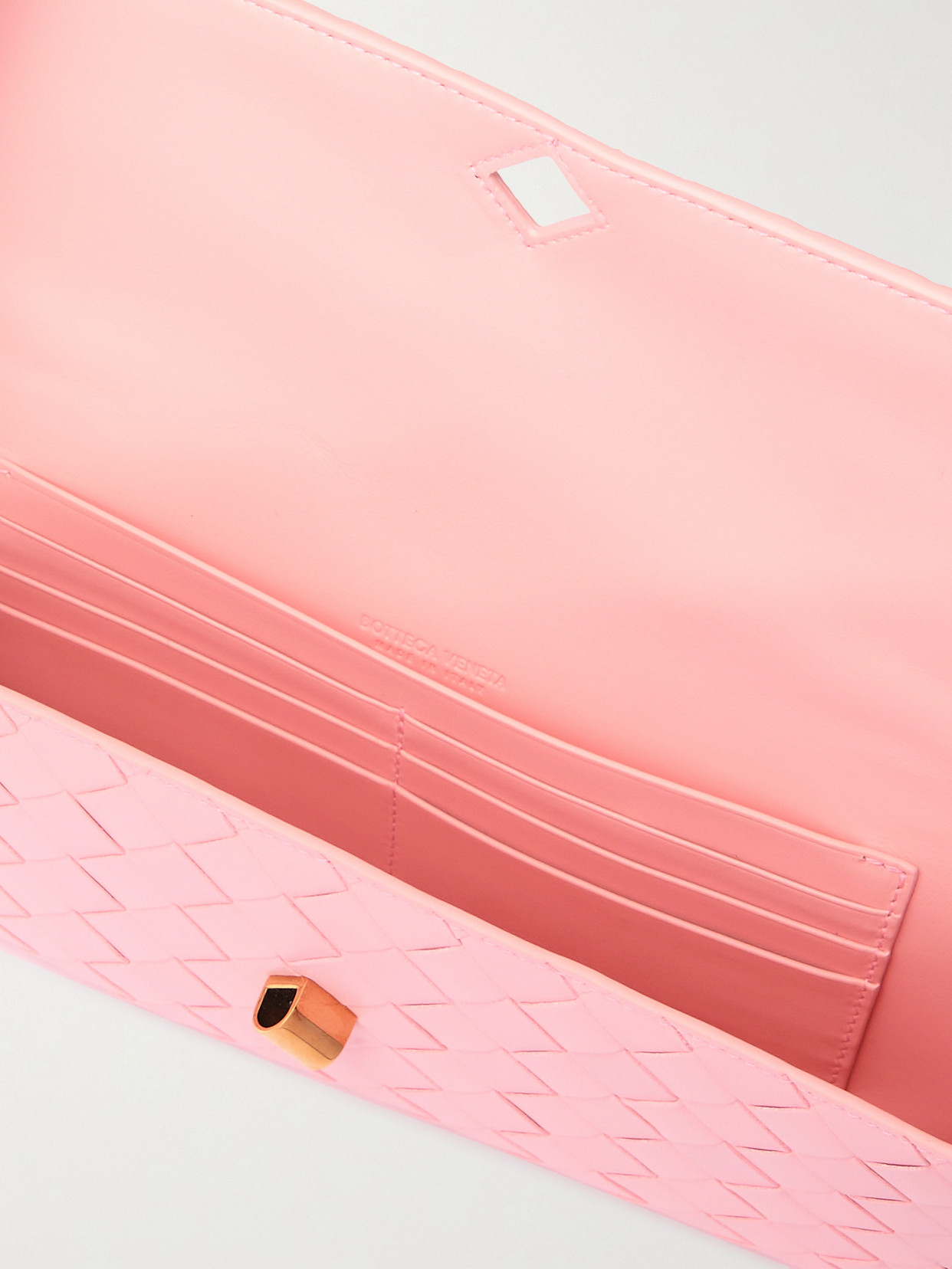 Bottega Veneta Long Andiamo Intrecciato Leather Clutch In Pink
