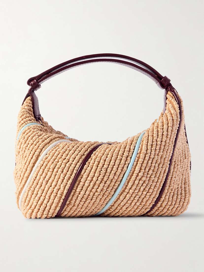 Bottega Veneta Wallace Small Striped Leather-trimmed Raffia Tote