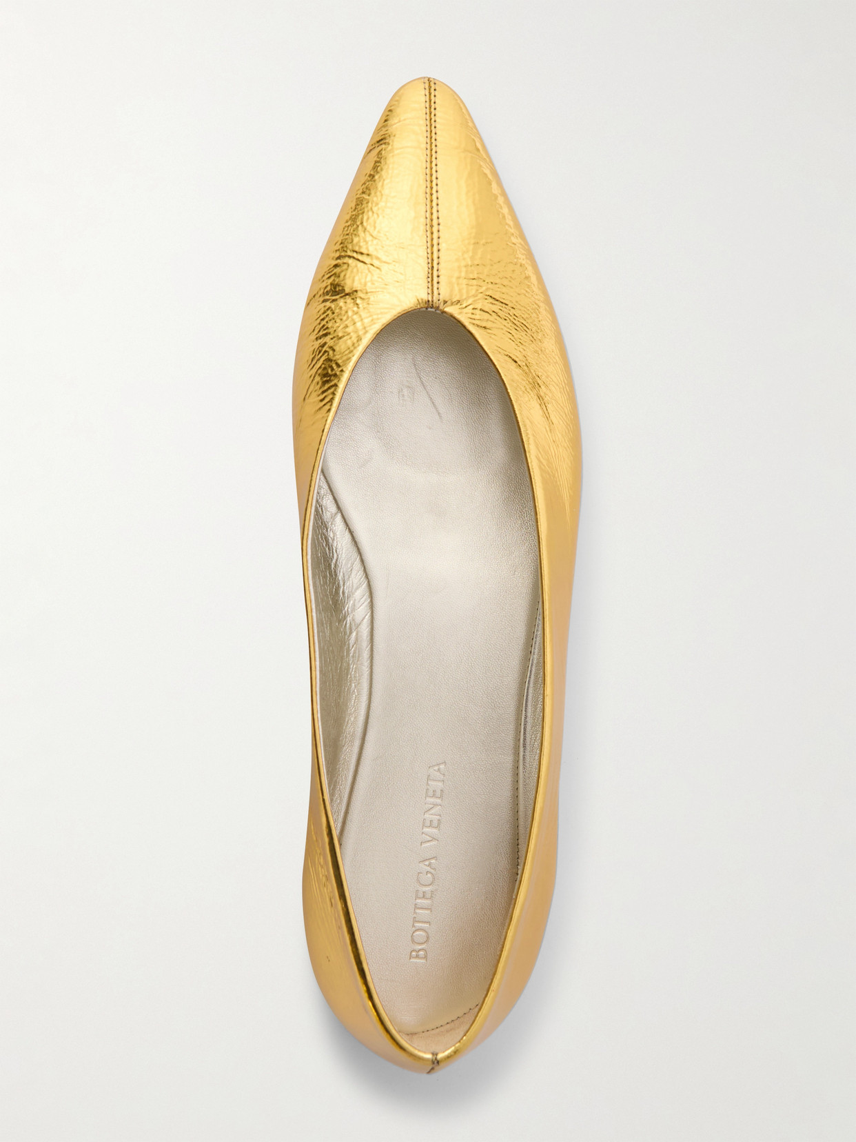 Bottega Veneta Sofia Metallic Textured-leather Point-toe Ballet Flats In Gold