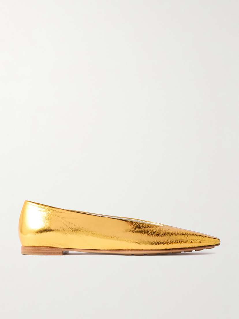 Bottega Veneta Sofia Metallic Textured-leather Point-toe Ballet Flats