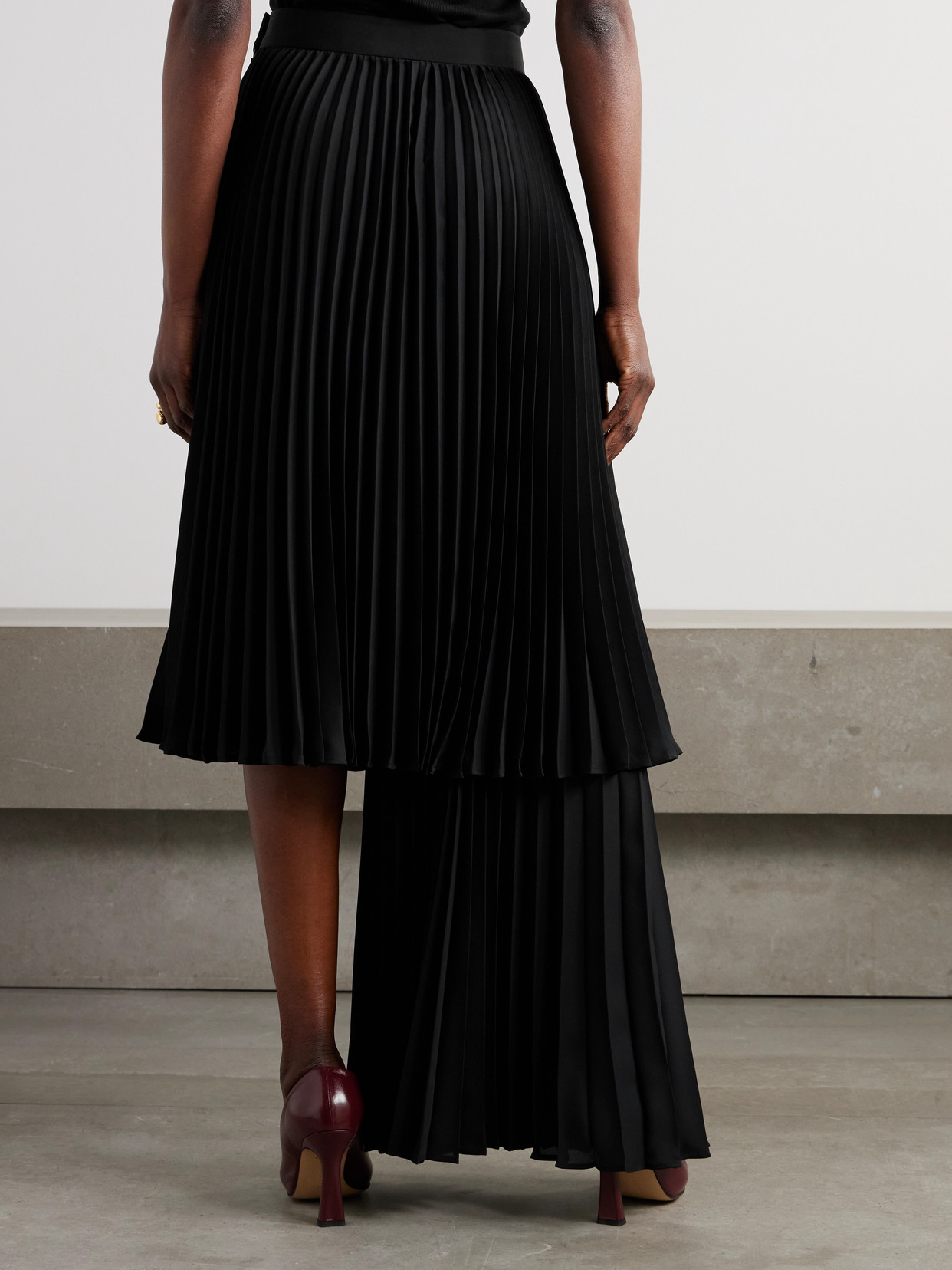 Layered Pleated Twill Midi