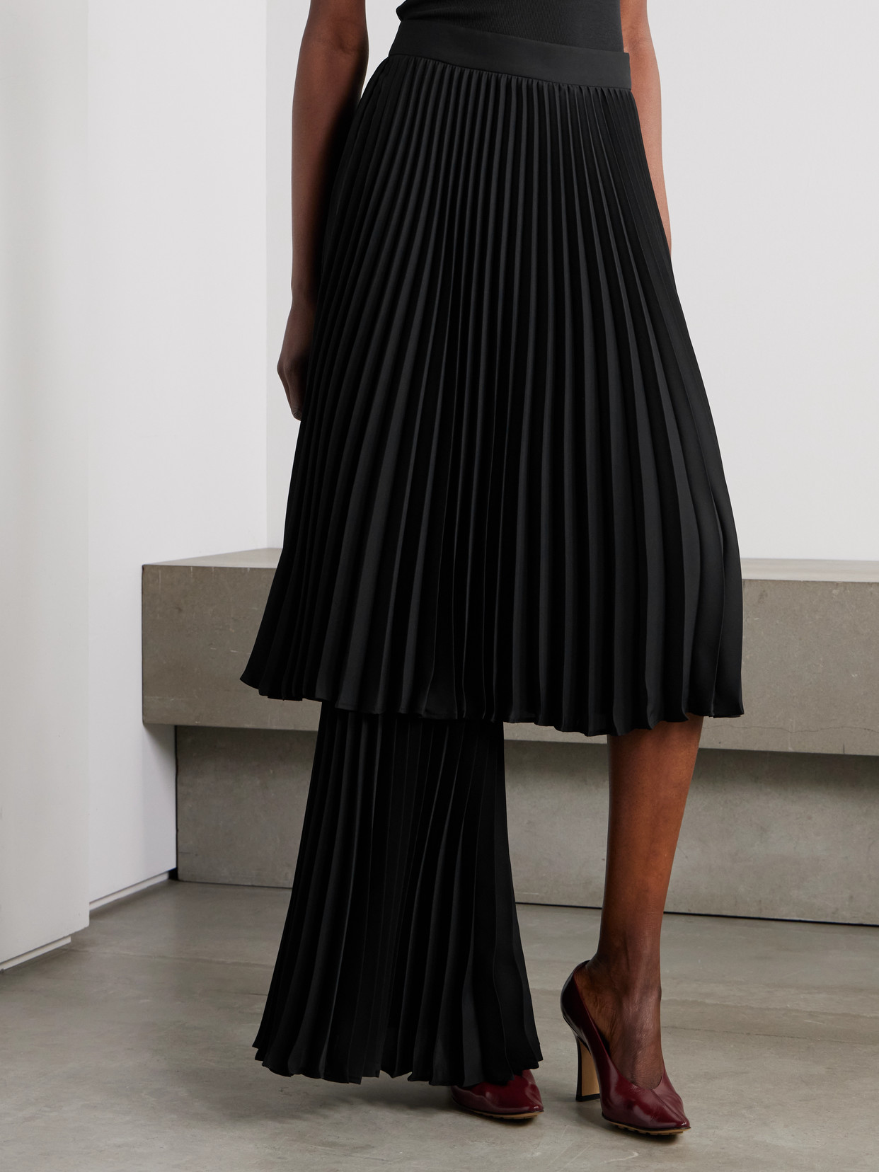 Layered Pleated Twill Midi