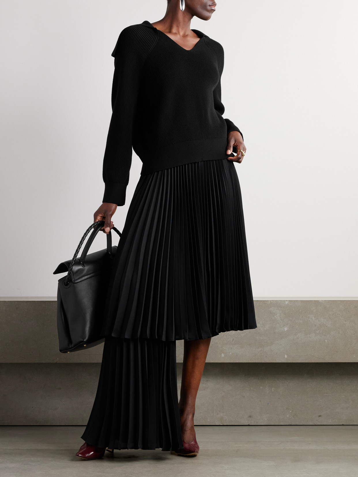 Layered Pleated Twill Midi